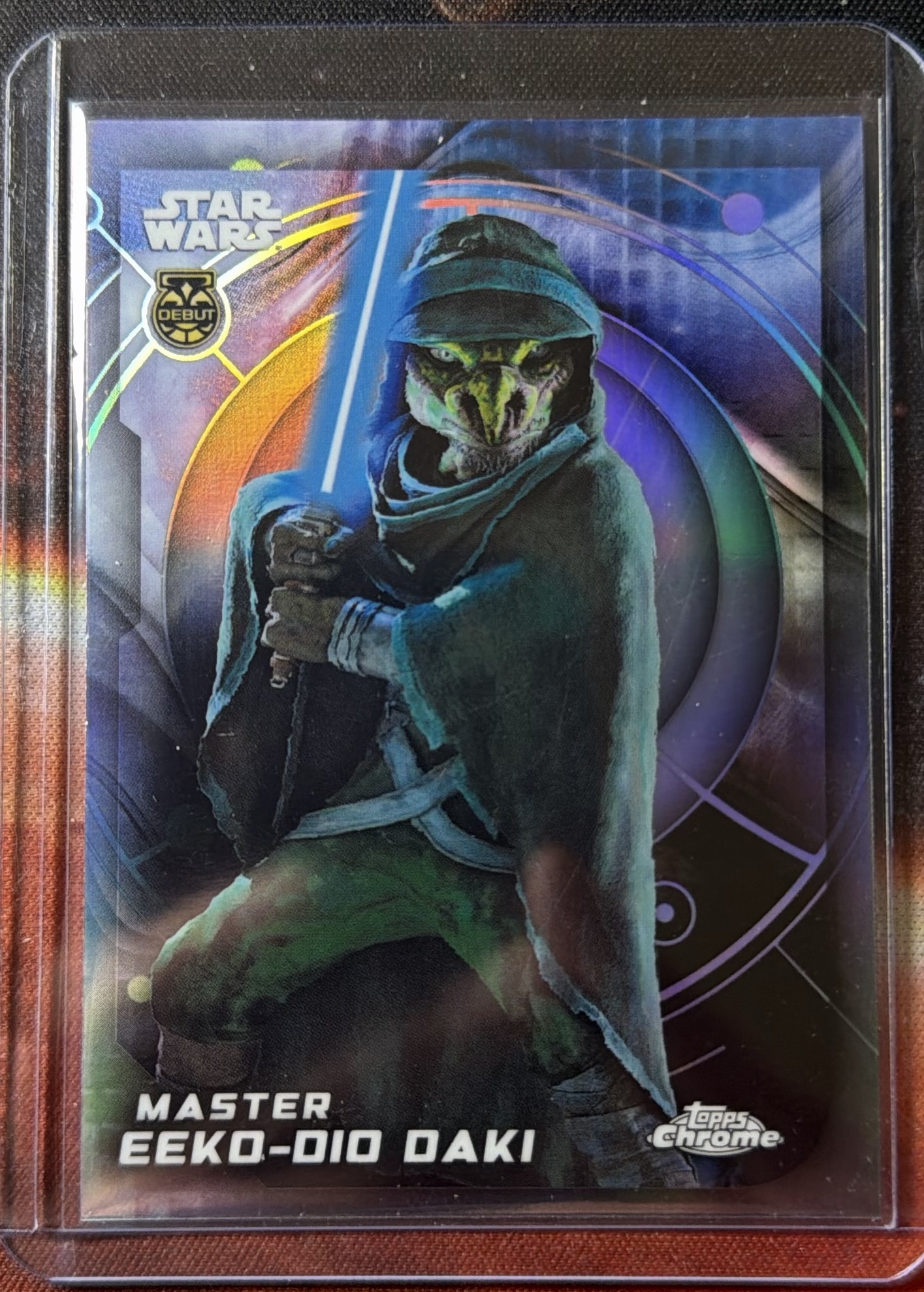 Master Eeko-Dio Daki Rainbow Refractor trading card from 2026 Topps Topps Chrome Star Wars