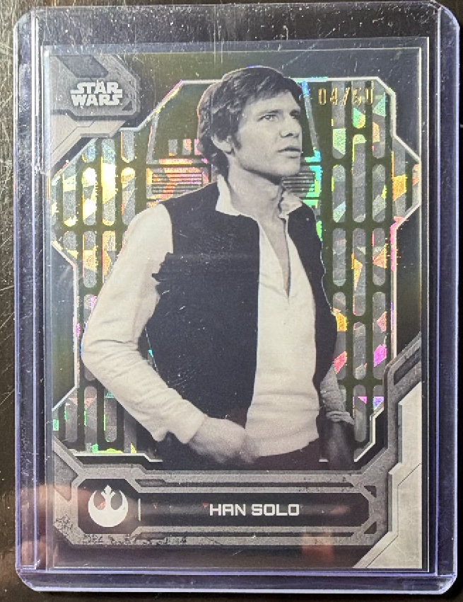 Han Solo Gold Rainbow Foil trading card from 2024 Topps 2024 Topps Star Wars High-Tek