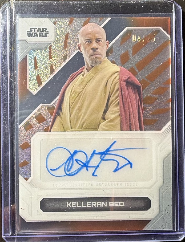 Ahmed Best as Kelleran Beq Orange Magma Diffractor trading card from 2024 Topps 2024 Topps Star Wars High-Tek