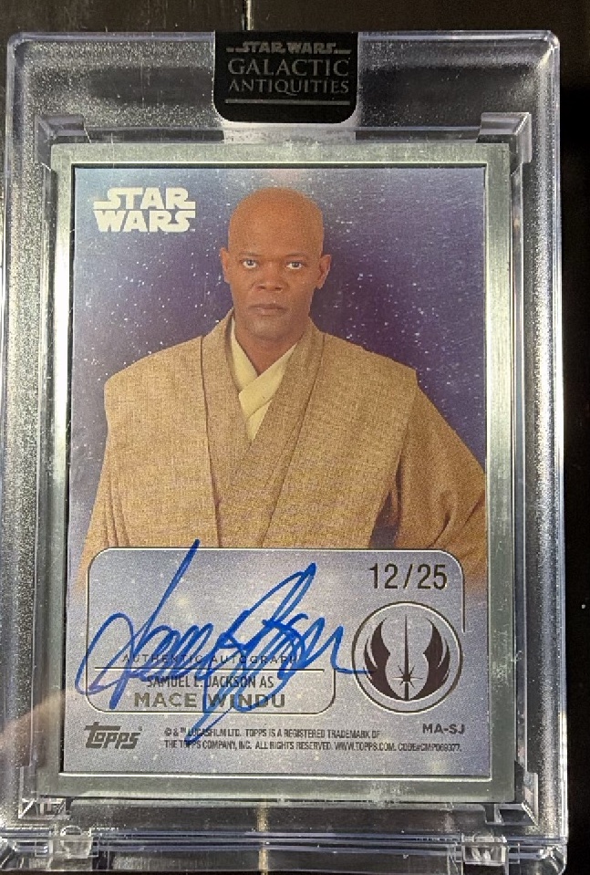 Samuel L. Jackson as Mace Windu Silver trading card from 2024 Topps 2024 Topps Star Wars Galactic Antiquities