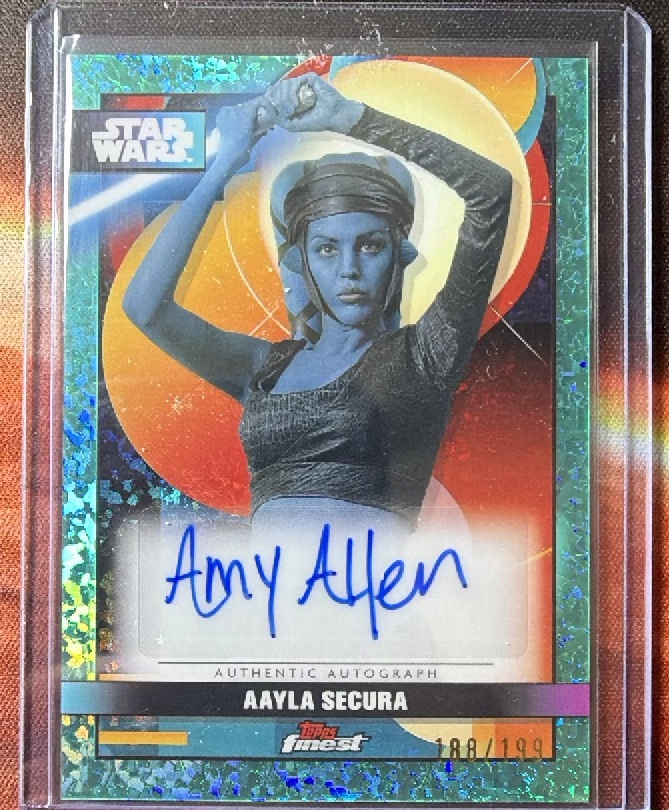 Aayla Secura Aqua Mini-Diamond Refractor trading card from 2025 Topps Star Wars Smugglers Outpost